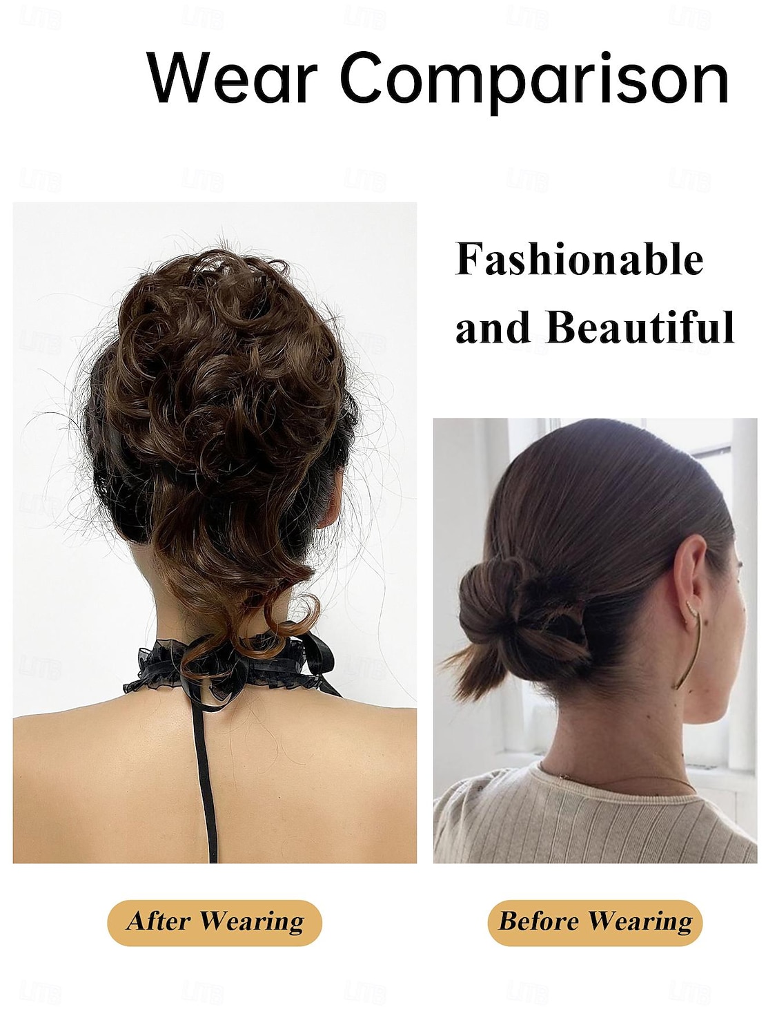 2025年 シニョン ヘアバンド 合成 ヘアピース ヘアエクステンション ウェーブ 弾丸カール パーティー 日常 デイリーウェア ベージュ  コレクション – $6.49 –P4