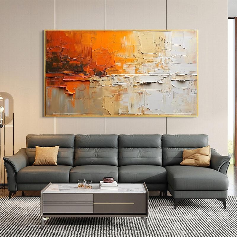 Hand Paint Abstract Orange Minimalist Oil Painting On Canvas Original ...