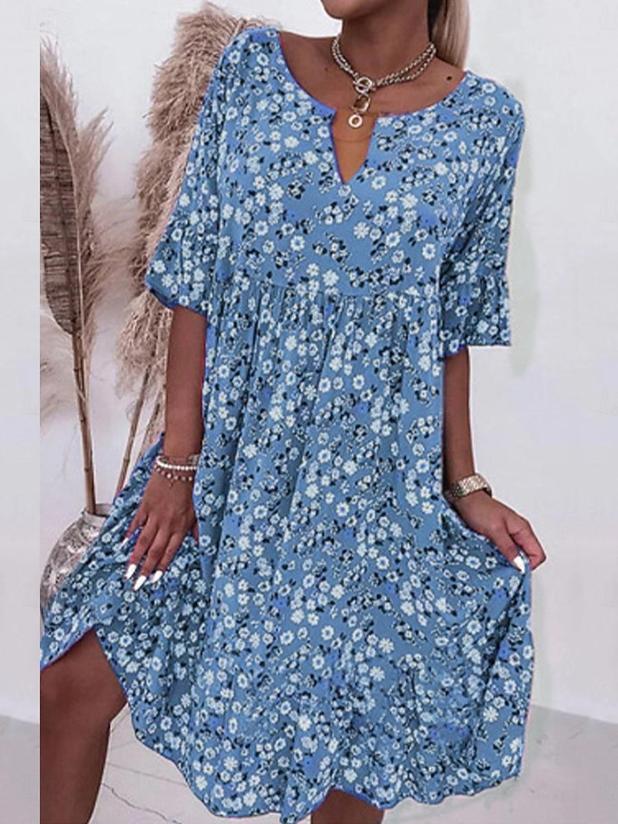 rochie casual de dama cu decolteu in V maneca scurta roz alb imprimeu floral talie imperiu primavara vara versatila picnic zilnic pe plaja fluida tesatura confortabila dimensiuni disponibile 2025 - $31.99 –P2