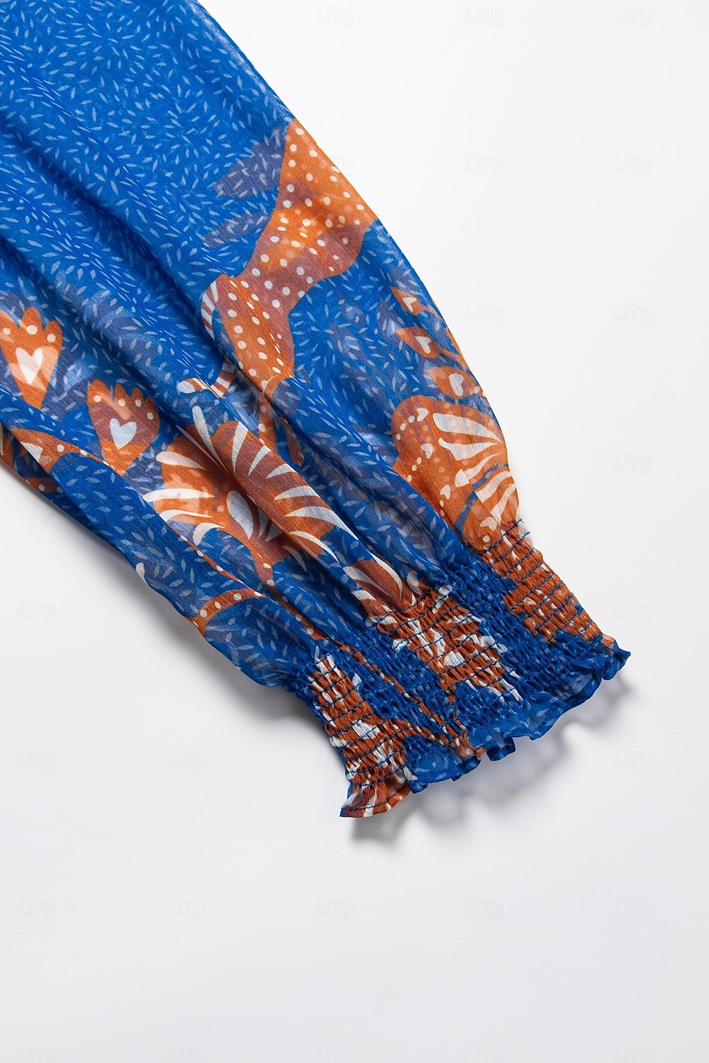 abito boho in chiffon con fiori tropicali e maniche a sbuffo del 2025 a $75.99 –P5