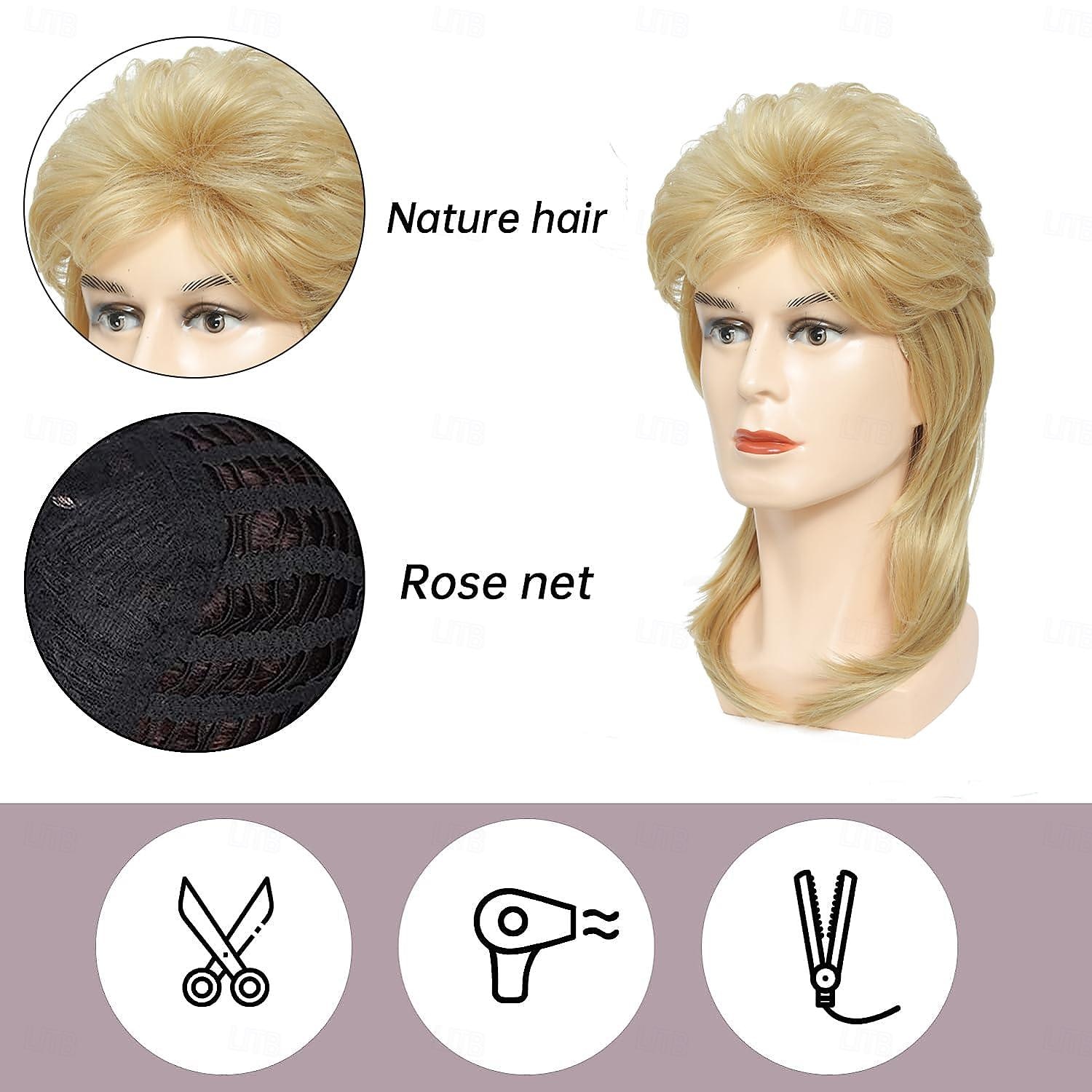 paruky pro muže kostýmy z 80. let efektní party doplněk cosplay paruka světlá blond 2026 - $18.49 –P5