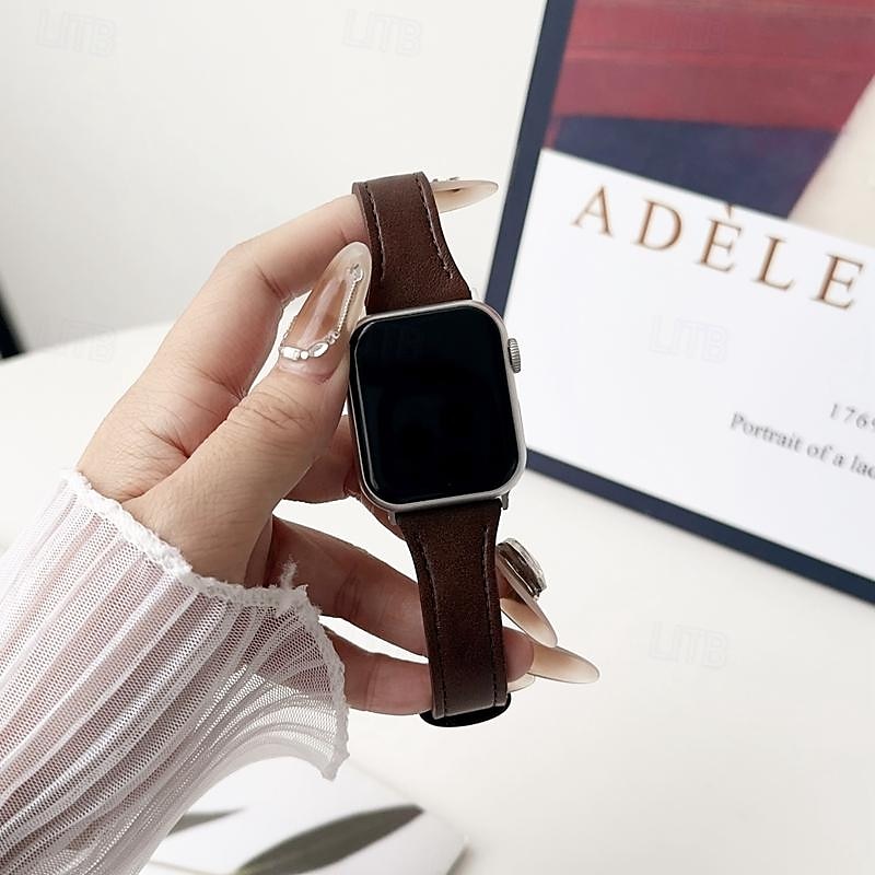Kožená kapela Kompatibilní s Řemínek k hodinkám Apple Watch 38 mm 40 mm 41 mm 42 mm 44 mm 45 mm 49 mm Robustní Kovová spona Nastavitelný Pravá kůže Náhradní pásek na hodinky pro iwatch Ultra 2 Series 2025 - $17.99 –P7