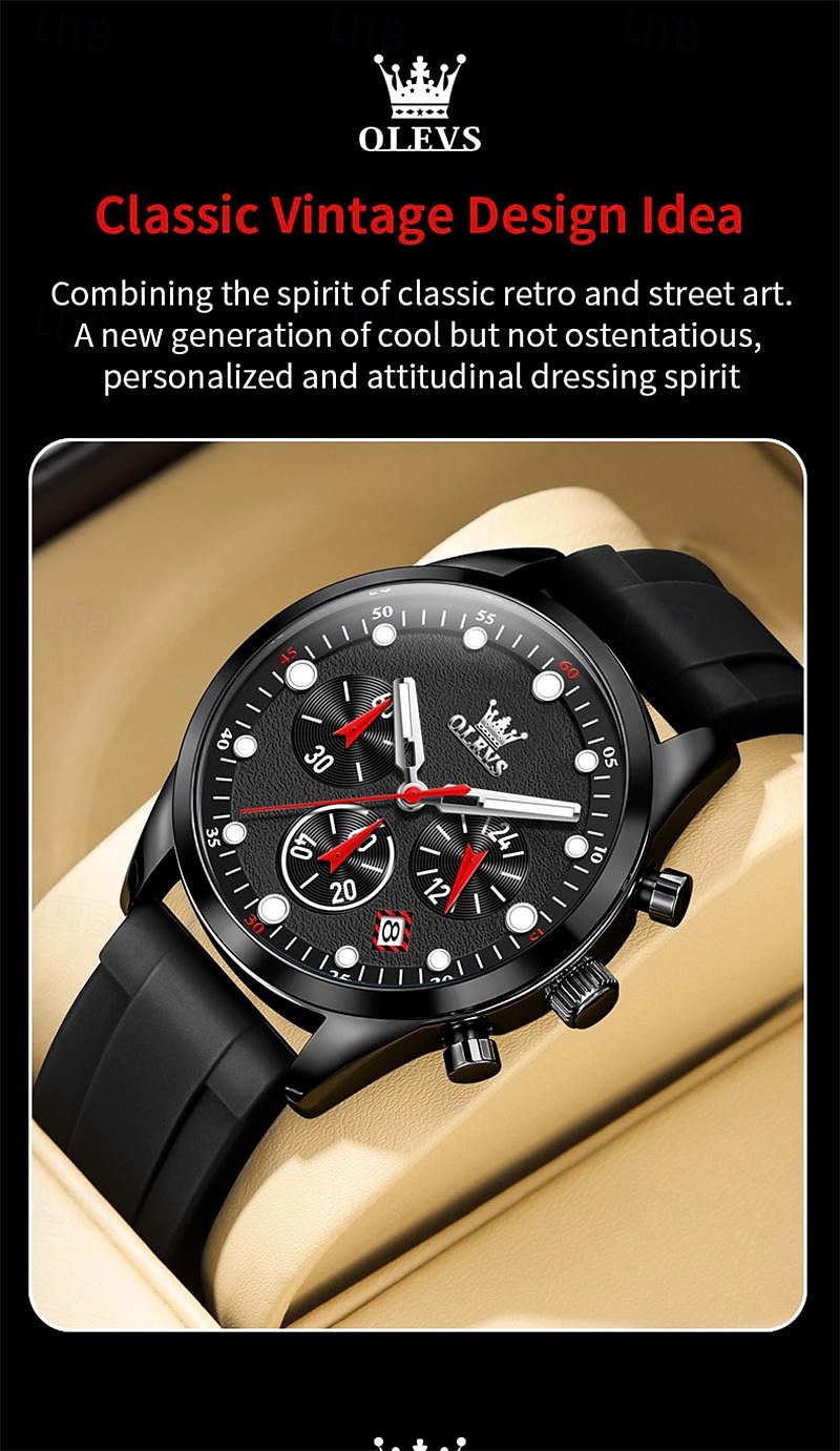 2024 Nieuwe Olevs Merk Heren Horloges Chronograaf Kalender 24-Uur Aanduiding Quartz Horloge Drie Ogen Zes Handen Waterdichte Sport Heren Polshorloge 2026 - $35.99 –P1