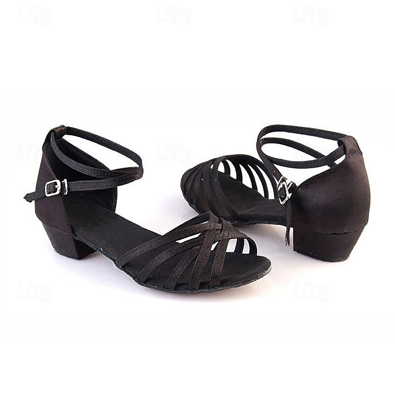 Girls' Ballroom Dance Shoes - Tan Satin Strappy Latin Dance Sandals with Low Heel and Ankle Strap 2025 - $24.99 –P2