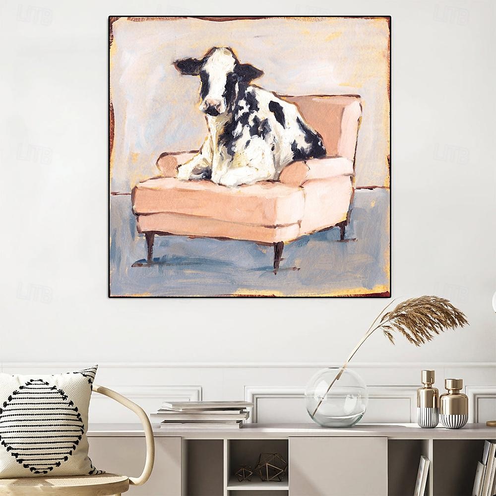 Handmade A cow sitting on a sofa painting handmade Abstract Cow Oil Painting Unique Artwork Vibrant Animal Canvas painting Wall Art Cow painting for living room bedroom wall home decor 2025 - $141.99 –P5
