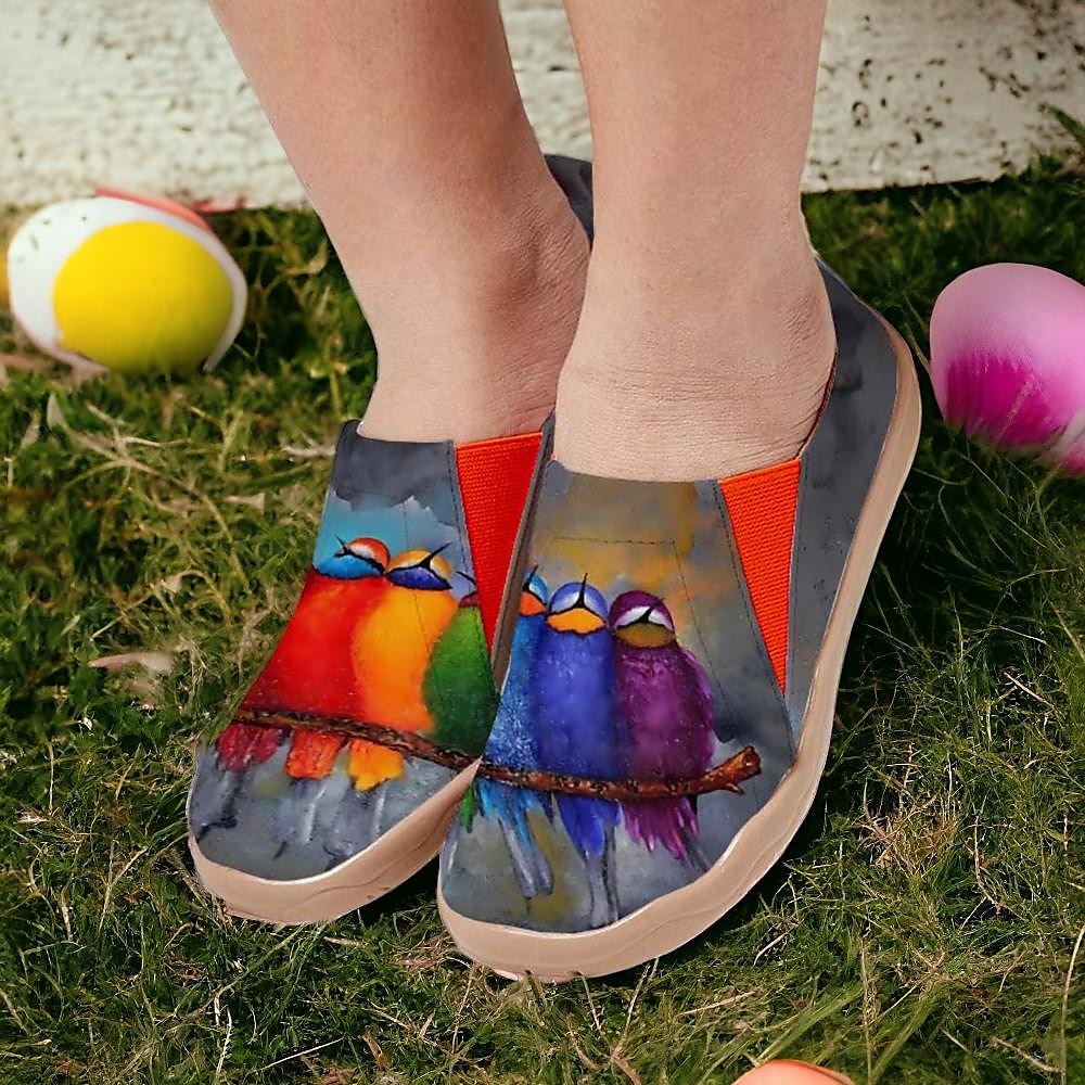 Naisten Lenkkitossut Tasapohjakengät Slip-Onit Tulostuskengät Slip-on-lenkkarit Päivittäin Matkailu Lintu Maalaus Tasapohja Loma Vapaa-aika Mukavuus Kangas Loaferit Vaalea punainen Sininen Vihreä 2025 - $54.99 –P4