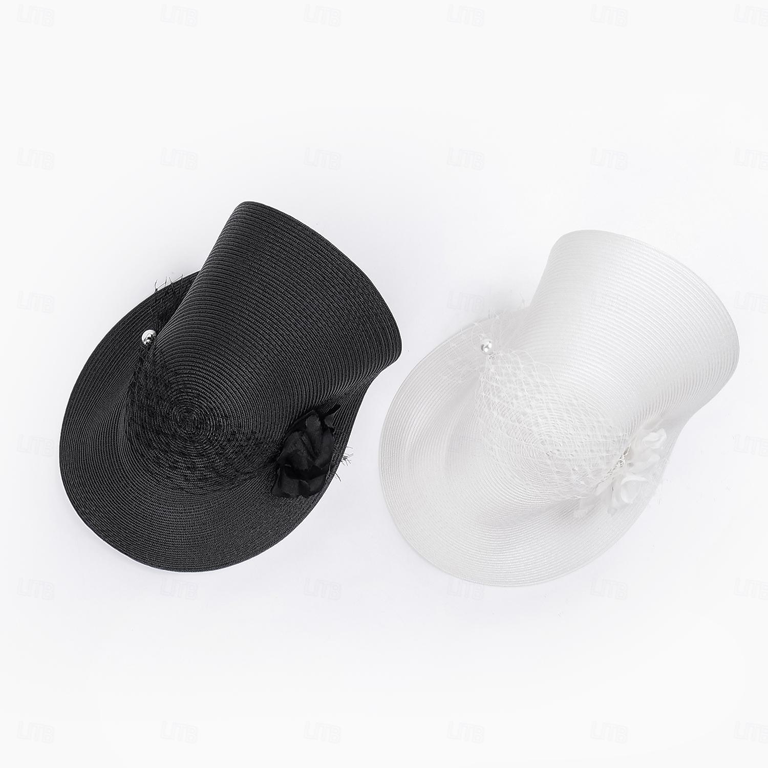Headbands Hats Fiber Bowler / Cloche Hat Straw Hat Sun Hat Wedding Tea Party Elegant Wedding With Pearls Tulle Headpiece Headwear 2026 - $57.99 –P13