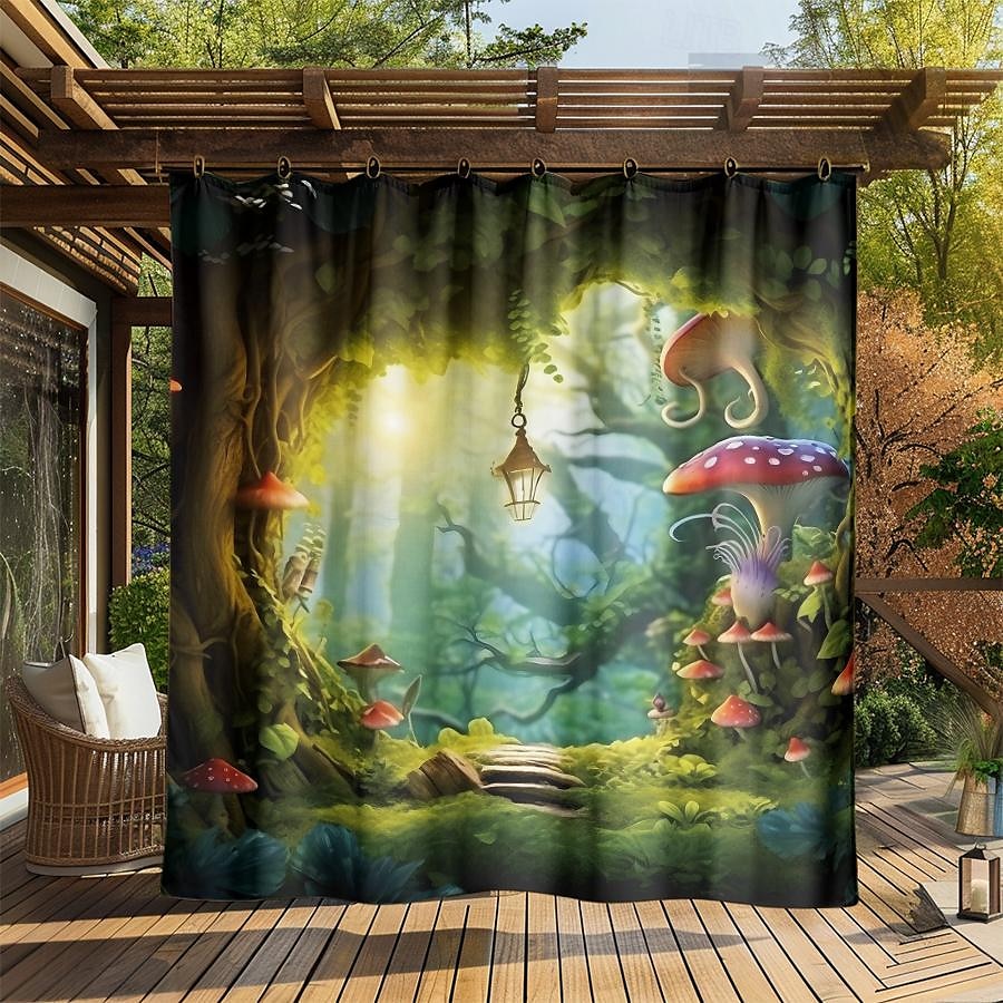 Wasserdichter Outdoor Vorhang Außenvorhang für Privatsphäre, Außenjalousien, verschiebbare Terrassenvorhangvorhänge, Pergolavorhänge mit Ösen, Pilzwald für Pavillon, Balkon, Veranda, Party 2025 - $28.99 –P6