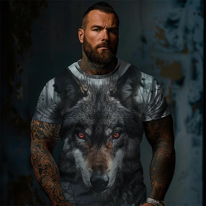Voor heren Grafisch dier Wolf T-shirt Korte mouw T-shirt 3D-afdrukken Strakke ronde hals Overhemd Ontwerper Retro vintage Casual Buitensporten Feestdagen Uitgaan Khaki Donkergrijs Grijs Lente zomer 2026 - $19.49 –P8