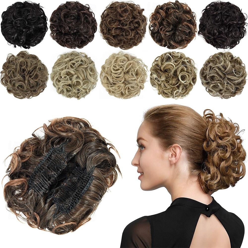 rosenknopp chignon-hårstycke lockigt bulle-förlängningar scrunchie updo syntetiska kammar i rörigt knullhår för kvinnor naturligt blond 2025 - $10.99 –P14