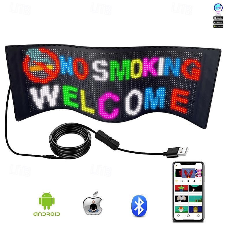 Sinal de carro led ultrafino flexível painel de matriz led usb 5v bluetooth controle de aplicação diy rolagem programável sinal led para festa de carro festival de casamento, acessórios de carro de 2025 por $45.99 –P1