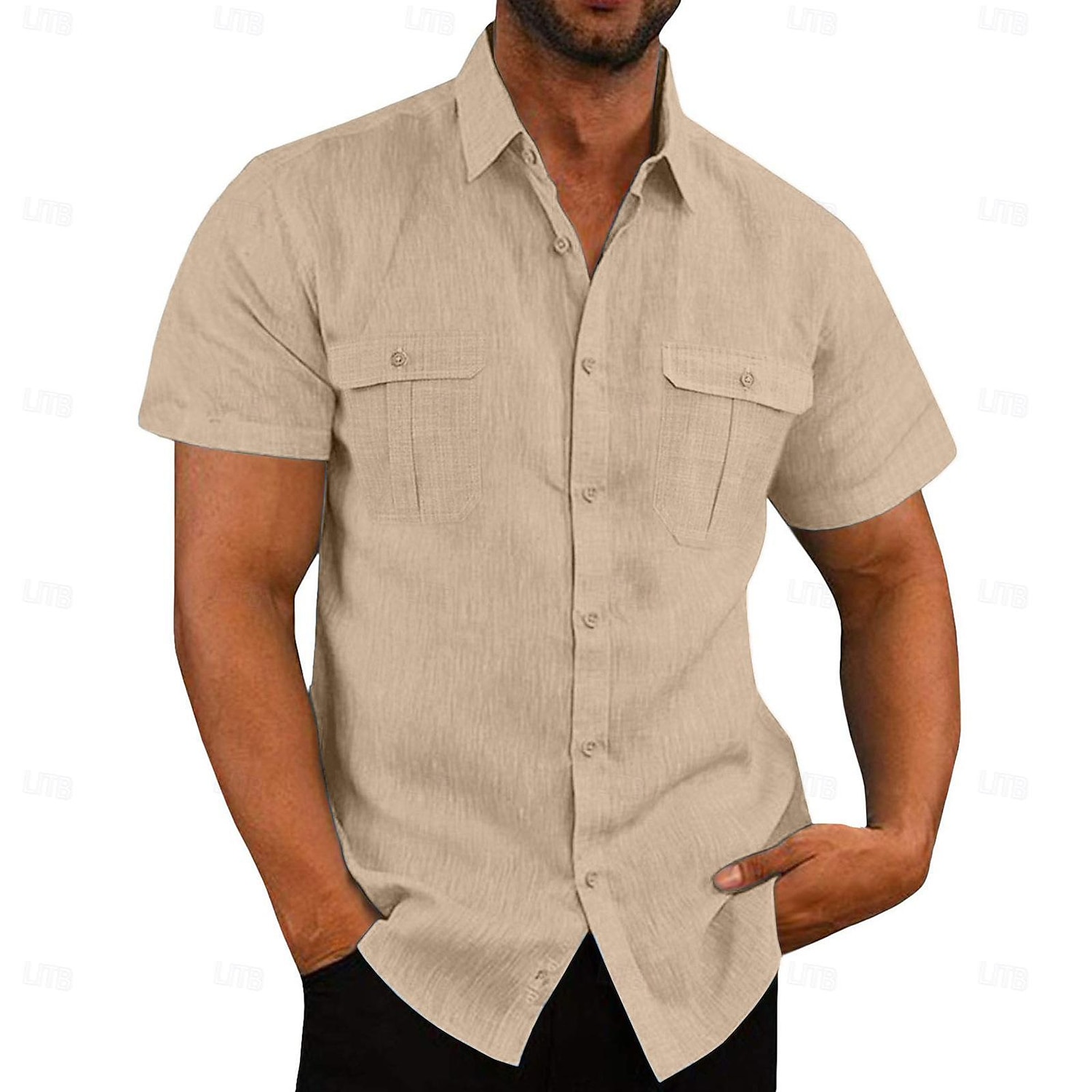 Men's Shirt Linen Shirt Summer Shirt Beach Shirt Solid Color Vacation Daily Black White Navy Blue Blue Short Sleeve Turndown Spring Autumn / Fall Clothing Apparel Button-Down 2025 - GBP £16 –P6