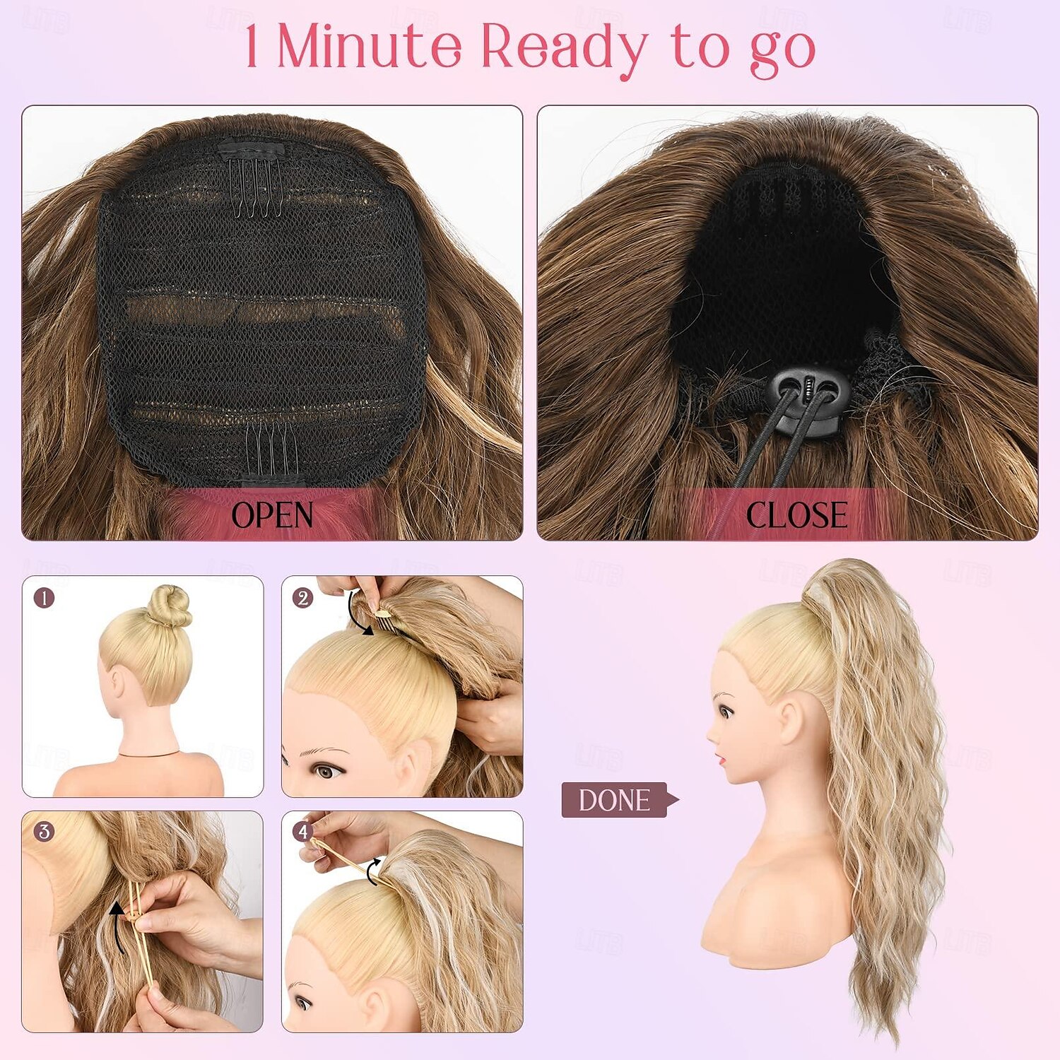 extension de queue de cheval, extensions de cheveux de queue de cheval avec cordon de serrage longue queue de cheval ondulée bouclée postiche synthétique ondulée naturelle pour les femmes usage de 2025 ? $13.99 –P4