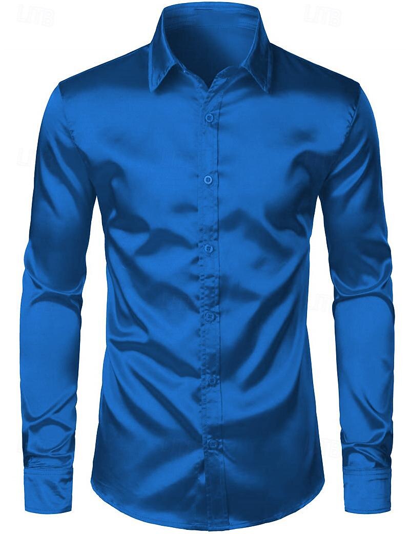 Men's Shirt Satin Shirt Casual Shirt Button Up Shirt Plain Wedding Vacation Black White Wine Blue Long Sleeve Lapel Spring & Summer Clothing Apparel 2025 - $23.99 –P9