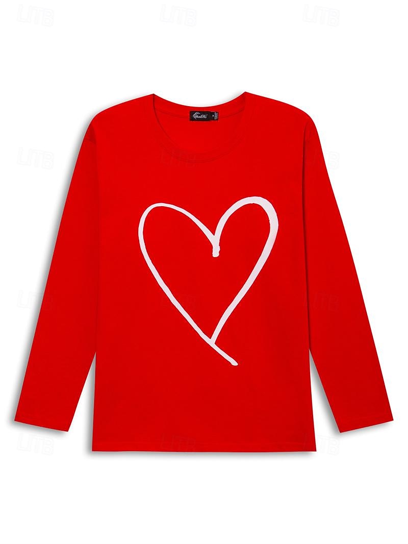 Valentine Kvinners Hjerte T-skjorte Sød Rød Tee Vanlige Topper Langermet Rund hals Trykk Vanlig Passform Valentines Weekend Svart Rosa Rød Vår Høst 2025 - $27.99 –P4