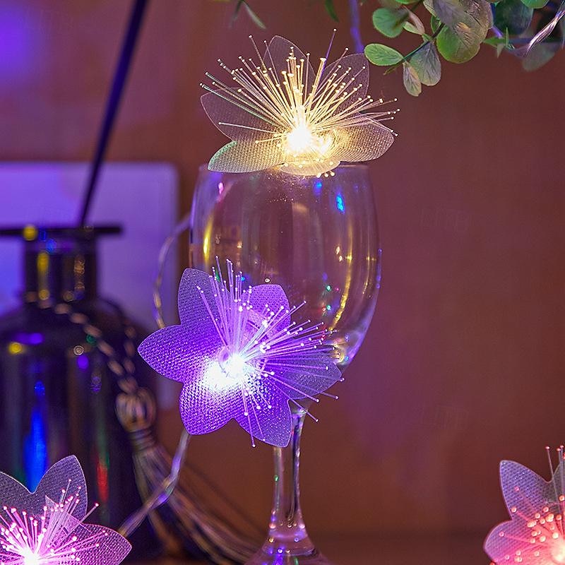 Guirlande lumineuse féerique en fibre optique 1.5m 10led/3m 20led, fleur artificielle décorative, guirlande lumineuse à piles, décoration de fête, salle de mariage, décor de jardin de 2026 ? $9.49 –P3