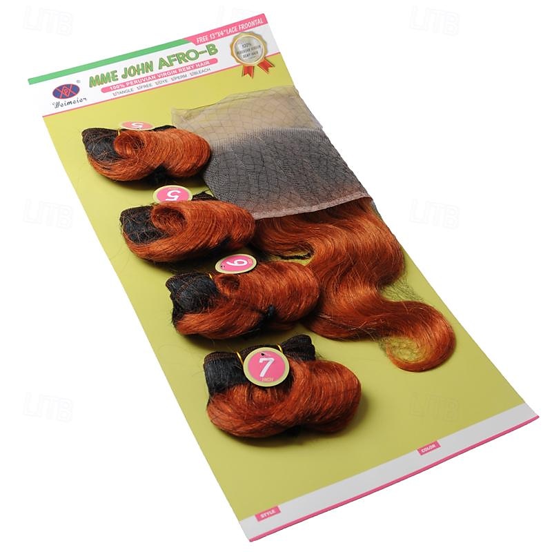 țesătură păr bătătură afro-b 13*4 dantelă frontală păr uman păr virgin 4 pachete/pachet corp ondulat blond negru maro extensii de păr 2025 - $66.99 –P7