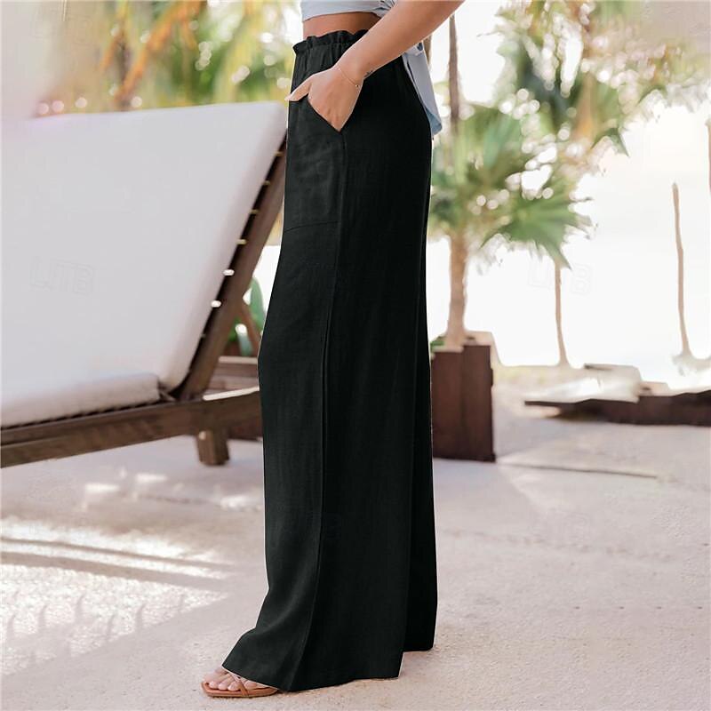 Dames Breed Been Broeken Casual / Dagelijks Lang Effen Zijzakken Elastische tailleband Ademend Comfortabel Inelastisch Uitgaan Weekend Zwart Blozend Roze Lichtgrijs Donkergrijs Lente zomer Normale 2025 - $18.99 –P14