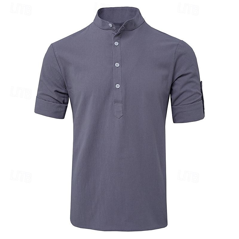 Per uomo Camicia camicia di lino Camicia in lino e cotone Camicia in cotone bianco Camicia con colletto cinese Camicia con colletto alla coreana Liscio Da mare Strada Nero Bianco Blu marino Blu del 2025 a $21.99 –P8