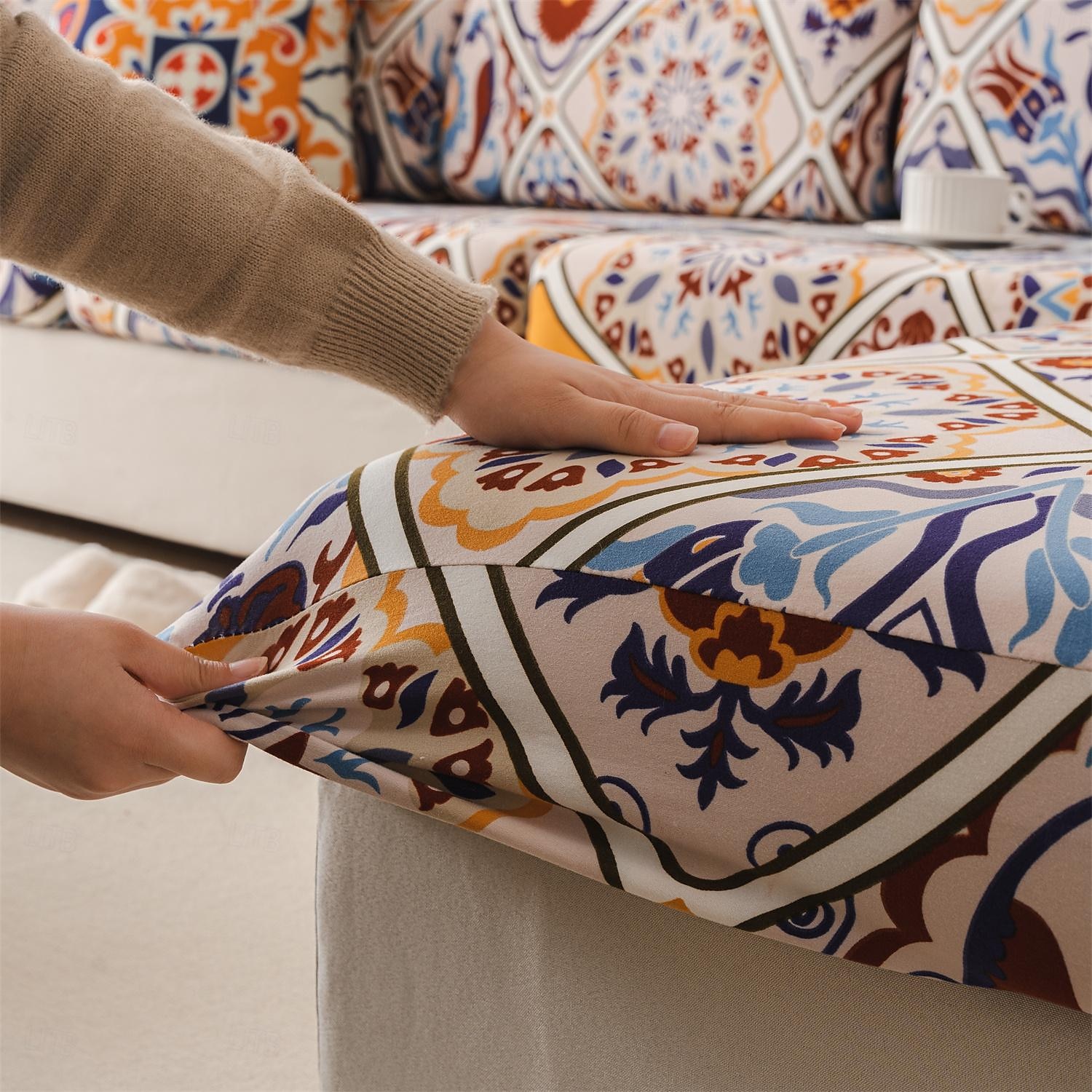 Housse de canapé magique housse de coussin de canapé extensible style bohème, protecteur de meubles antidérapant pour housse de siège sectionnelle 1/2/3/4, housses de canapé en forme de L, housse de de 2025 ? $15.49 –P1