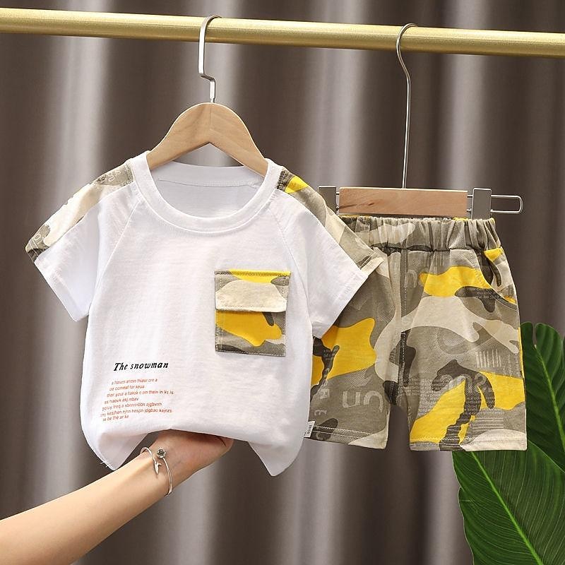 2 delar Småbarn Pojkar T-shirt och shorts Utrusta Ensfärgat Kortärmad Bomull Uppsättning Utomhus Mode Sommar Vår 1-3 år gammal glassset vit Yuanchuang Bear Set fickkamouflage gul 2025 - $9.63 –P1
