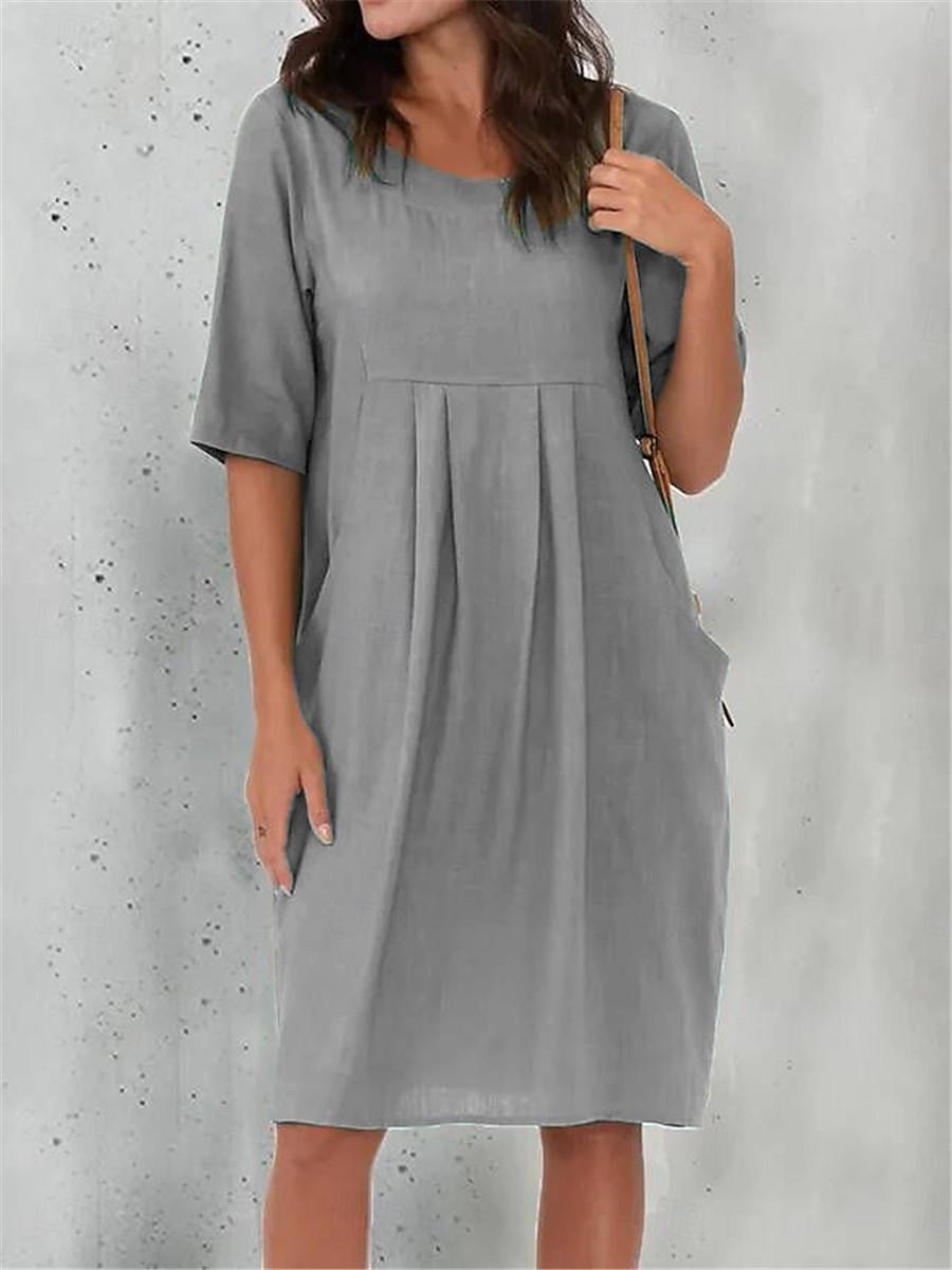Damen Schwarz Wein Blau Sommer Frühling Minikleid Baumwoll-Leinen-Kleider Freizeitkleid Basic Modern Täglich Wochenende Lässiger Schnitt Einfach Rundhalsausschnitt 2025 - $26.99 –P6