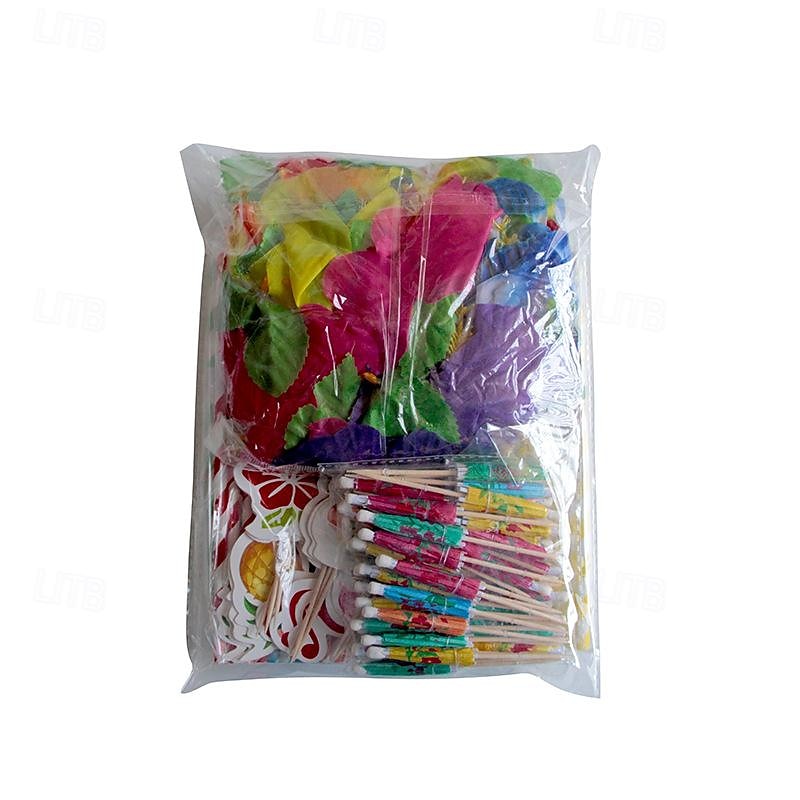 114PCS/184PCS Hawaiian Festival Party Turtle Back Leaf Hibiscus Flower Paper Straw Umbrella 24 Cake Sticks Combination Package 2025 - $27.99 –P5