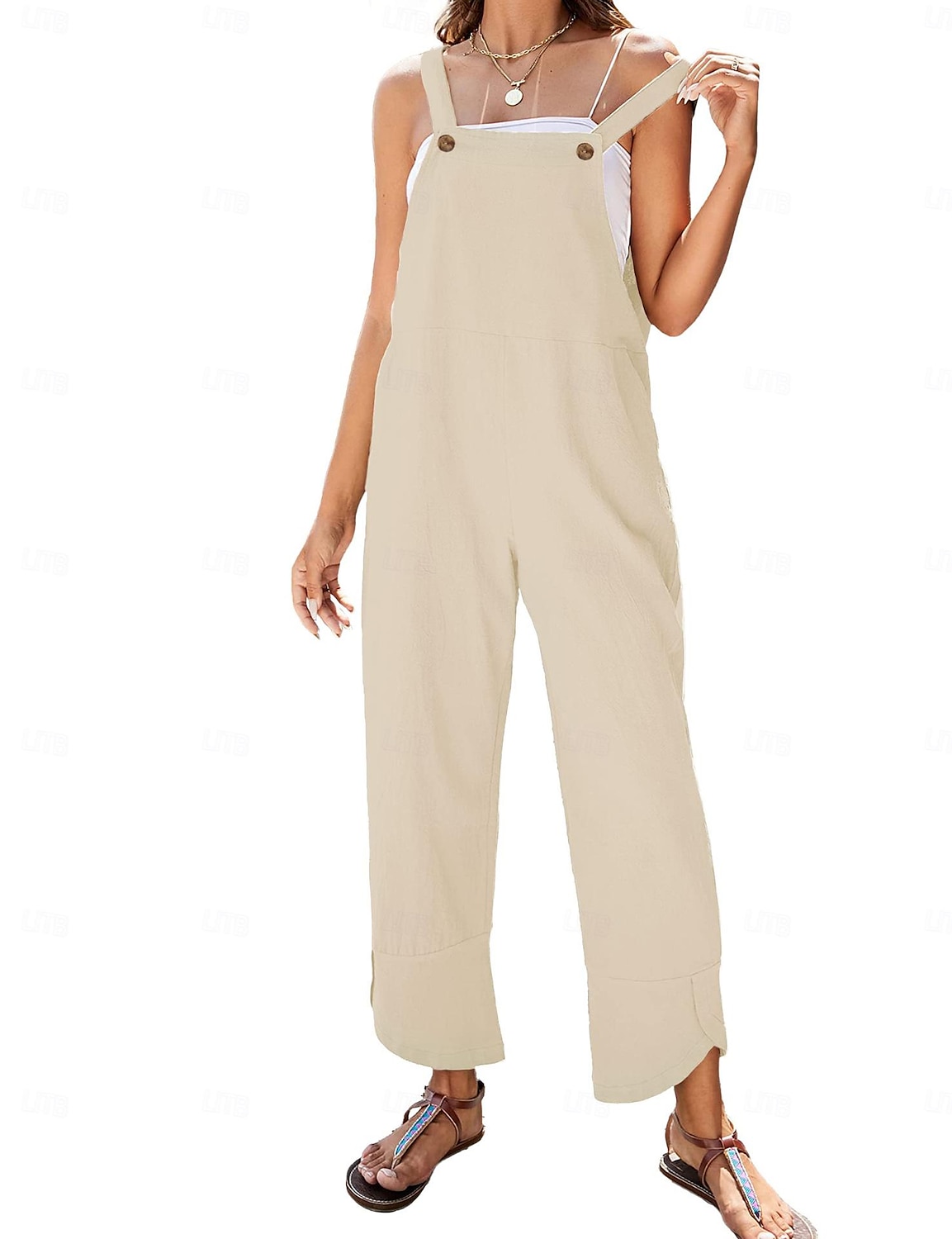 Women's Normal Overall Dungarees Holiday Solid Color Sleeveless Sleeveless Straight Square Neck Pocket Vacation Dailywear Loose Fit Black Army Green Red Spring 2025 - $18.99 –P1