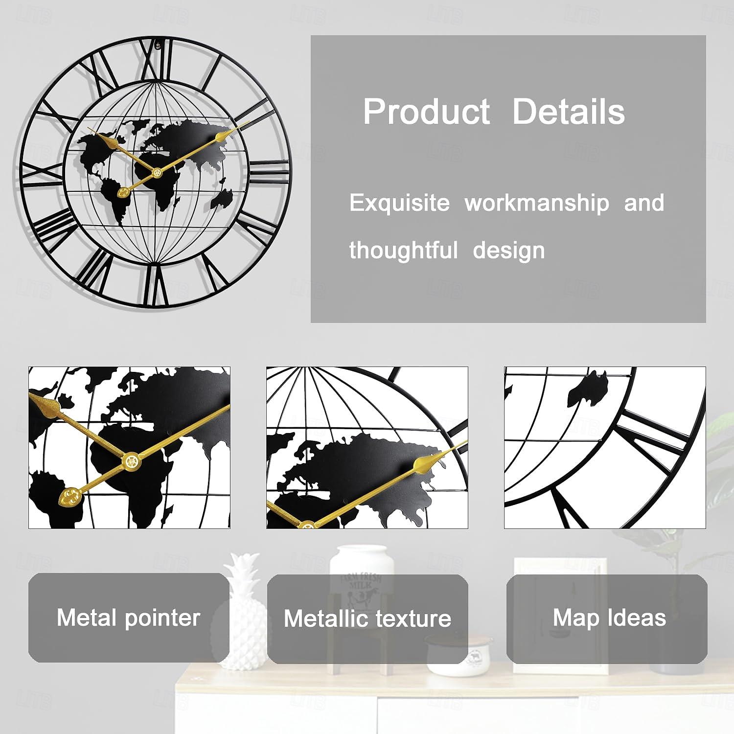 velká mapa světa nástěnné hodiny kovové minimalistické moderní hodiny kulaté tiché netikající baterie nástěnné hodiny do obýváku domácí kuchyně ložnice kancelář školní výzdoba 60 cm 2026 - $107.99 –P6