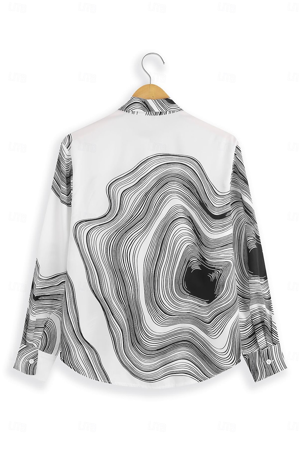 Cămașă pentru femei cu print la modă cu nasturi cu mânecă lungă bluze regolare guler casual alb-negru primăvară și toamnă 2025 - $26.99 –P5