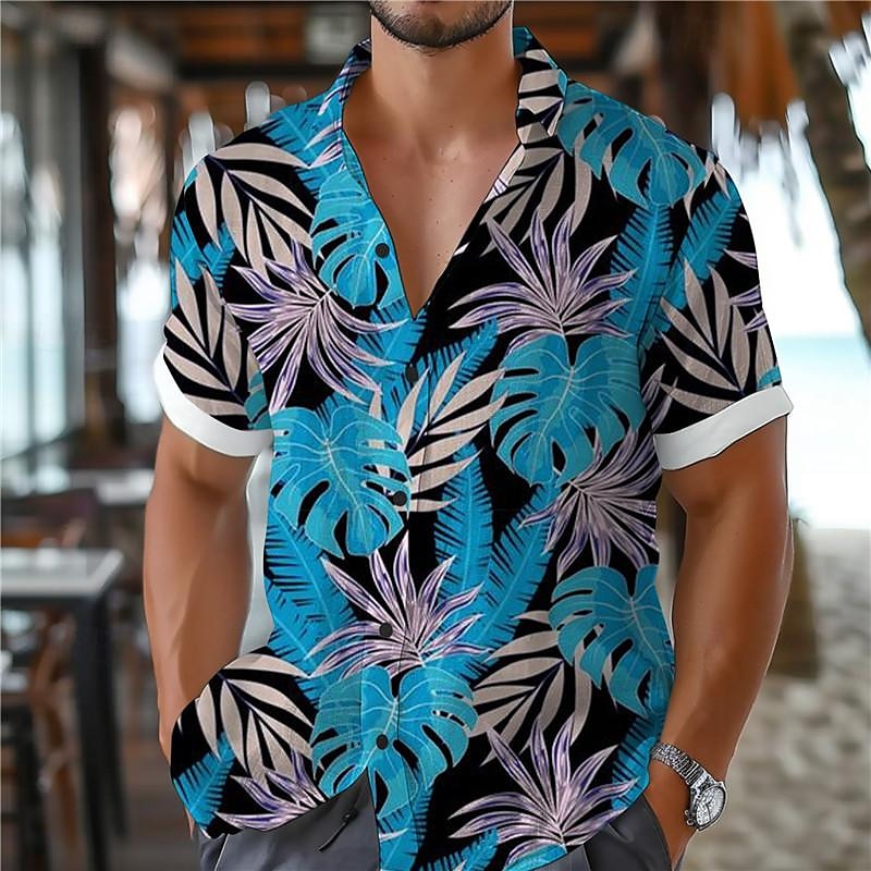 Bărbați Frunză Tropical Plante tropicale Cămașă Cămașă hawaiană Cămașă Aloha Manșon scurt Cămașă Răsfrânt Vacanță Hawaiană Stil de stațiune În aer liber Vacanță Plajă Albastru Fucsia Portocaliu S M L 2026 - $25.99 –P5