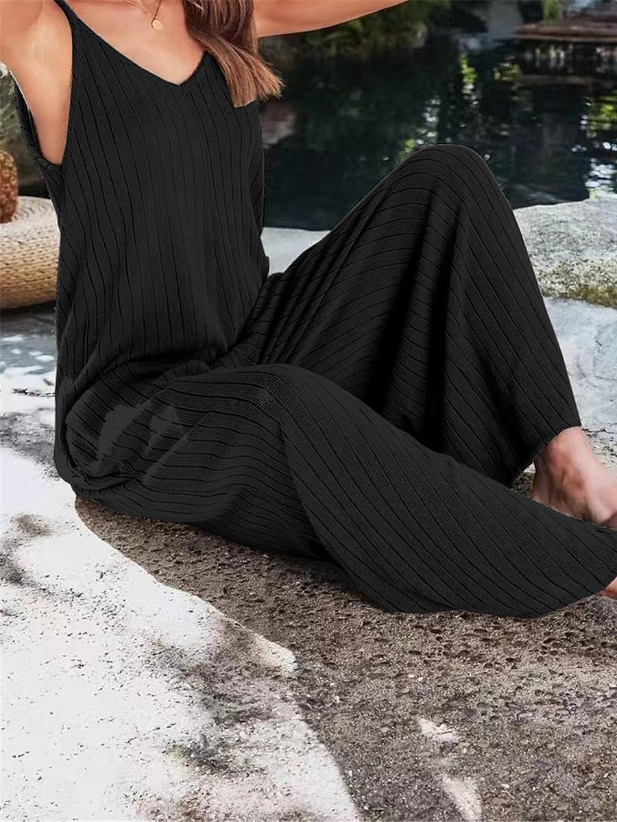 Női Szabályos Jumpsuitek Utcai sikk Tömör szín Ujjatlan V-alakú Nyitott hátú Utca Napi Normál Fekete Fehér Bor Nyár 2025 - $31.99 –P18