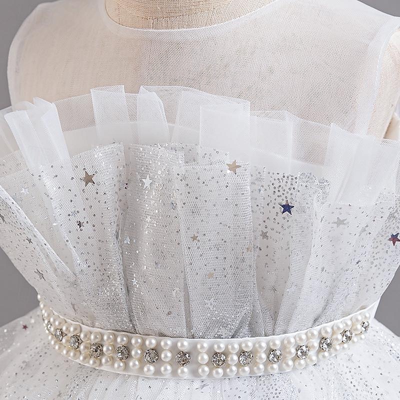 Kids Girls' Flower Girl Dress Party Dress Sequin Sleeveless Wedding Party Special Occasion Sequins Mesh Adorable Sweet Cotton Polyester Asymmetrical Party Dress Summer Spring Fall 4-13 Years White 2025 - $30.99 –P3