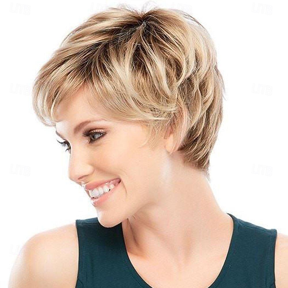 parrucche sintetiche miste naturali corte e soffici con frangia, capelli veri, per donne, colore biondo del 2025 a $18.49 –P4