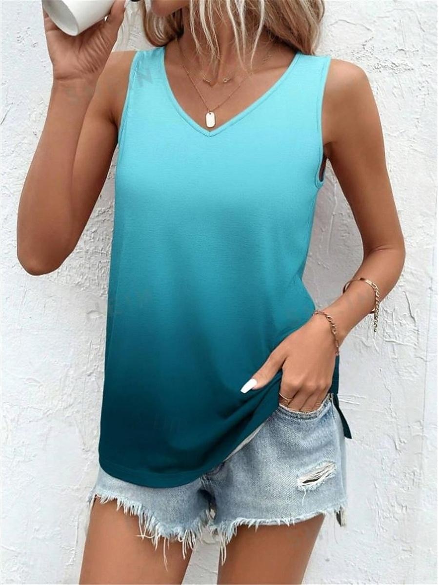 Vrouwen Camisole Tanktop Vest Ombre Kleur Gradiënt Print Geel Rekbare Casual Vakantie Strand Mouwloos V-hals Zomer Tank 2025 - $17.99 –P3