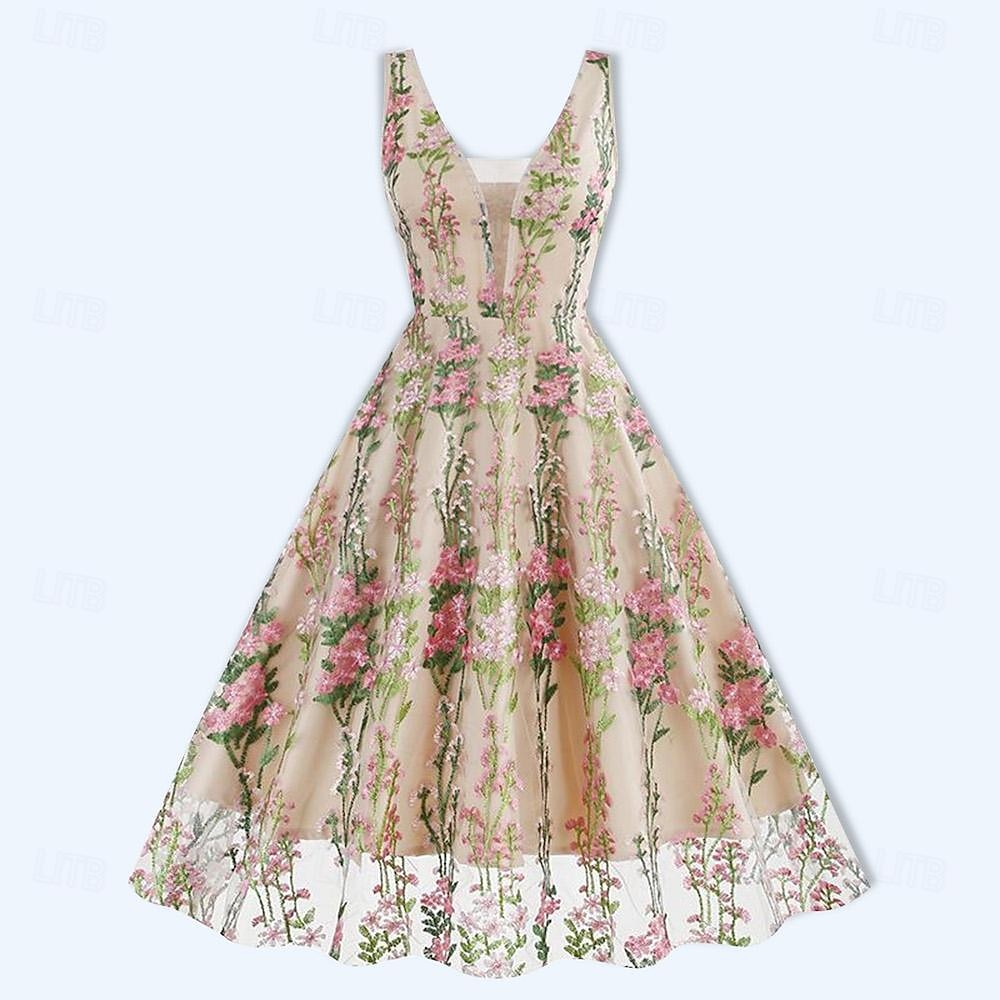 Anos 50 Retro Vintage Vestidos Vestido swing Floral Fantasia Mulheres Dia Das Bruxas Carnaval Baile de Máscaras Roupa Diária Festa de Solteira Adulto Vestido Vestidos de baile de 2026 por $40.99 –P4