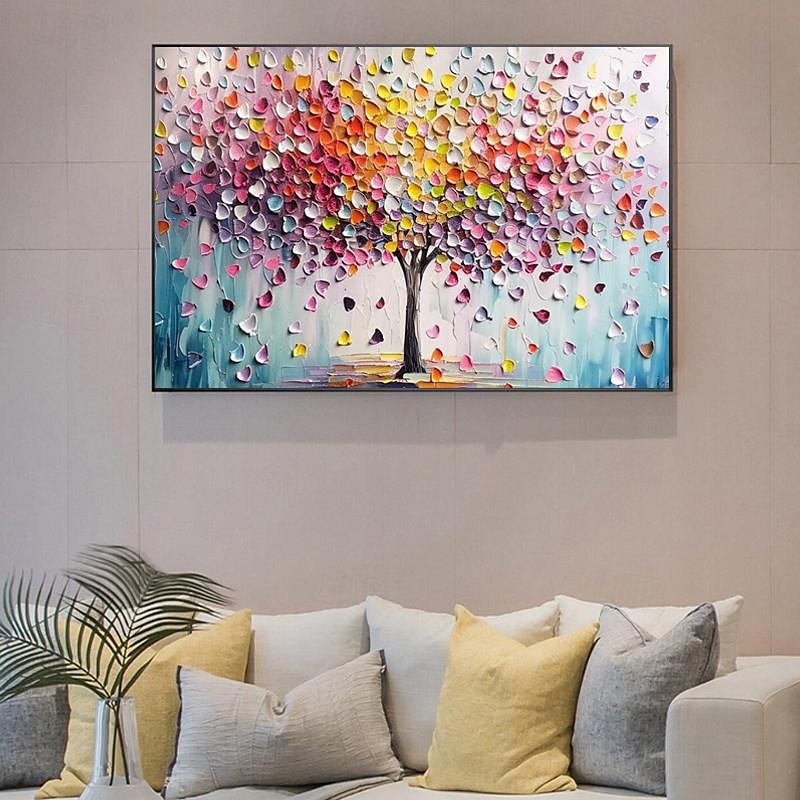 Handgemaltes buntes Baum-des-Lebens-Ölgemälde auf Leinwand, abstraktes Landschaftsbild, Kunstwerk, Messergemälde für Wohnzimmer, Schlafzimmer, Wanddekoration, ungerahmt 2025 - $133.99 –P5