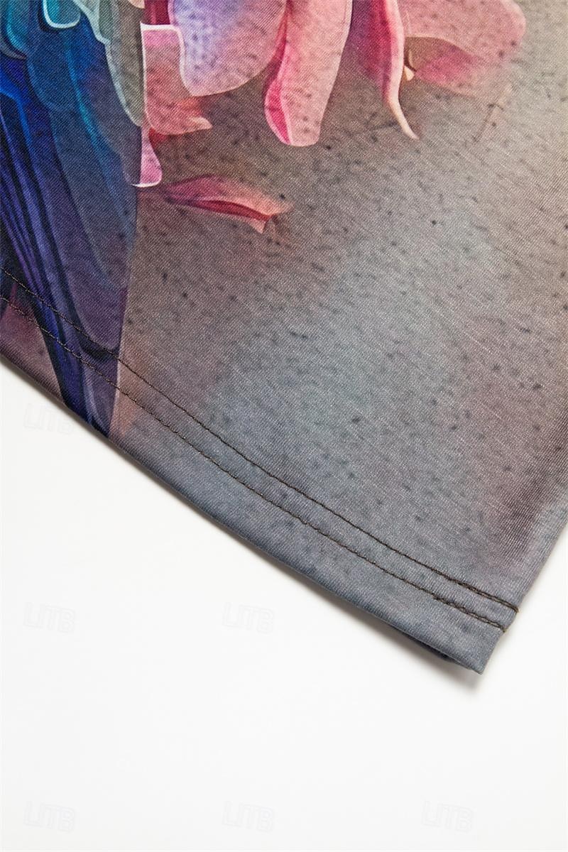 kvinners t-skjorte mote blomsterprint kortermede vanlige topper v-hals ferie helg lilla beige sommer 2025 - $19.99 –P7