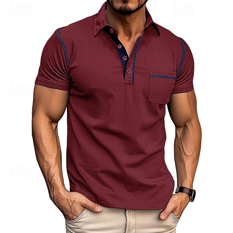 Herren Poloshirt aus Baumwolle Golfhemd Arbeit Casual Kargen Kurzarm Basic Modern Farbblock Patchwork Taste Frühling Sommer Regular Fit Wein Dunkelgrau Schwarz Weiß Königliches Blau Grün Poloshirt 2025 - $18.99 –P16