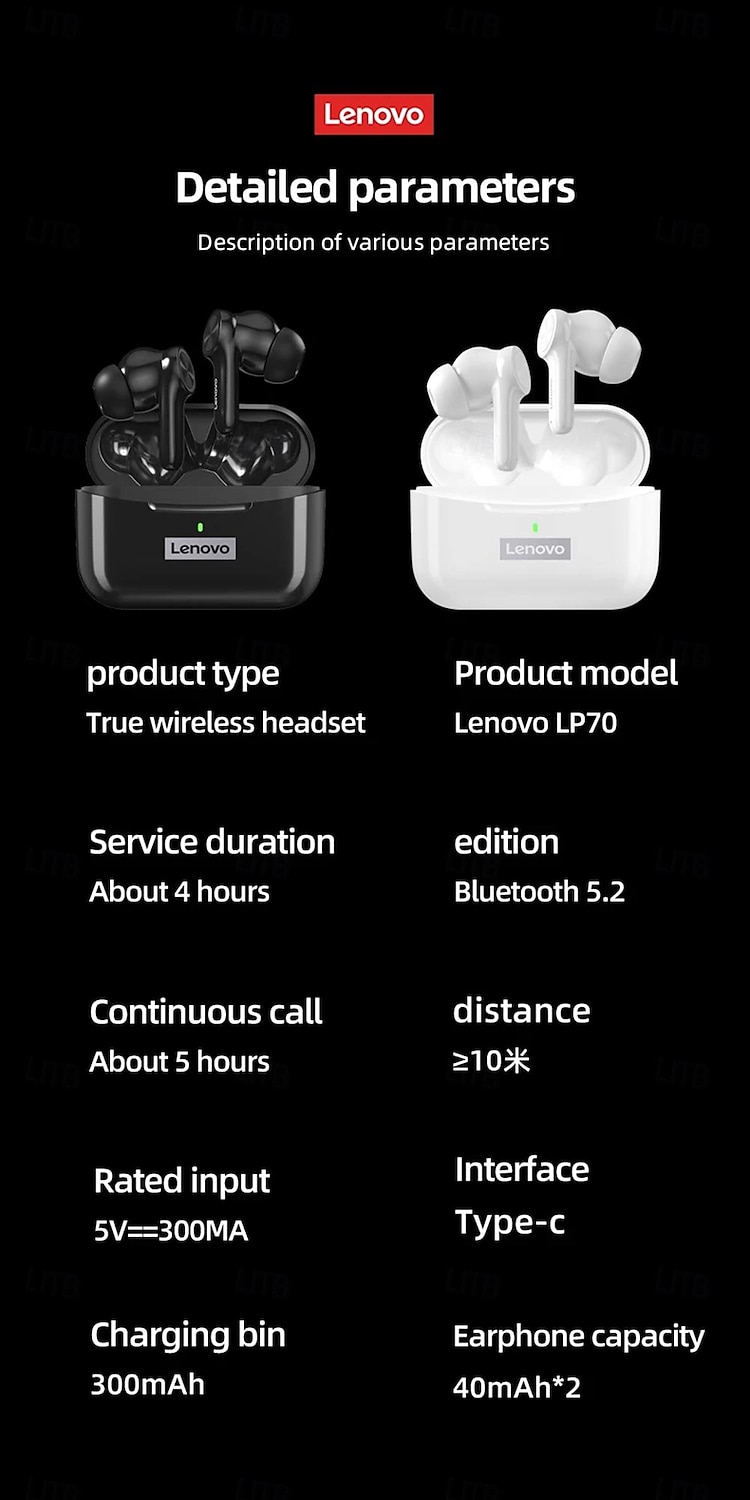 Lenovo LP70 True Wireless Headphones TWS Earbuds In Ear Bluetooth 5.2 Stereo ENC Environmental Noise Cancellation Long Battery Life for Apple Samsung Huawei Xiaomi MI  Yoga Everyday Use Traveling 2025 - $61.99 –P16