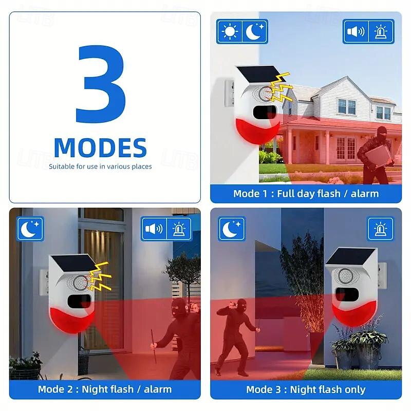 Solar Strobe Alarm Light with Motion Detection - 120dB Siren, 7 Modes, Remote Controller & Real-Time APP Notification for Home, Farm, Villa, Yard 2025 - $52.99 –P7