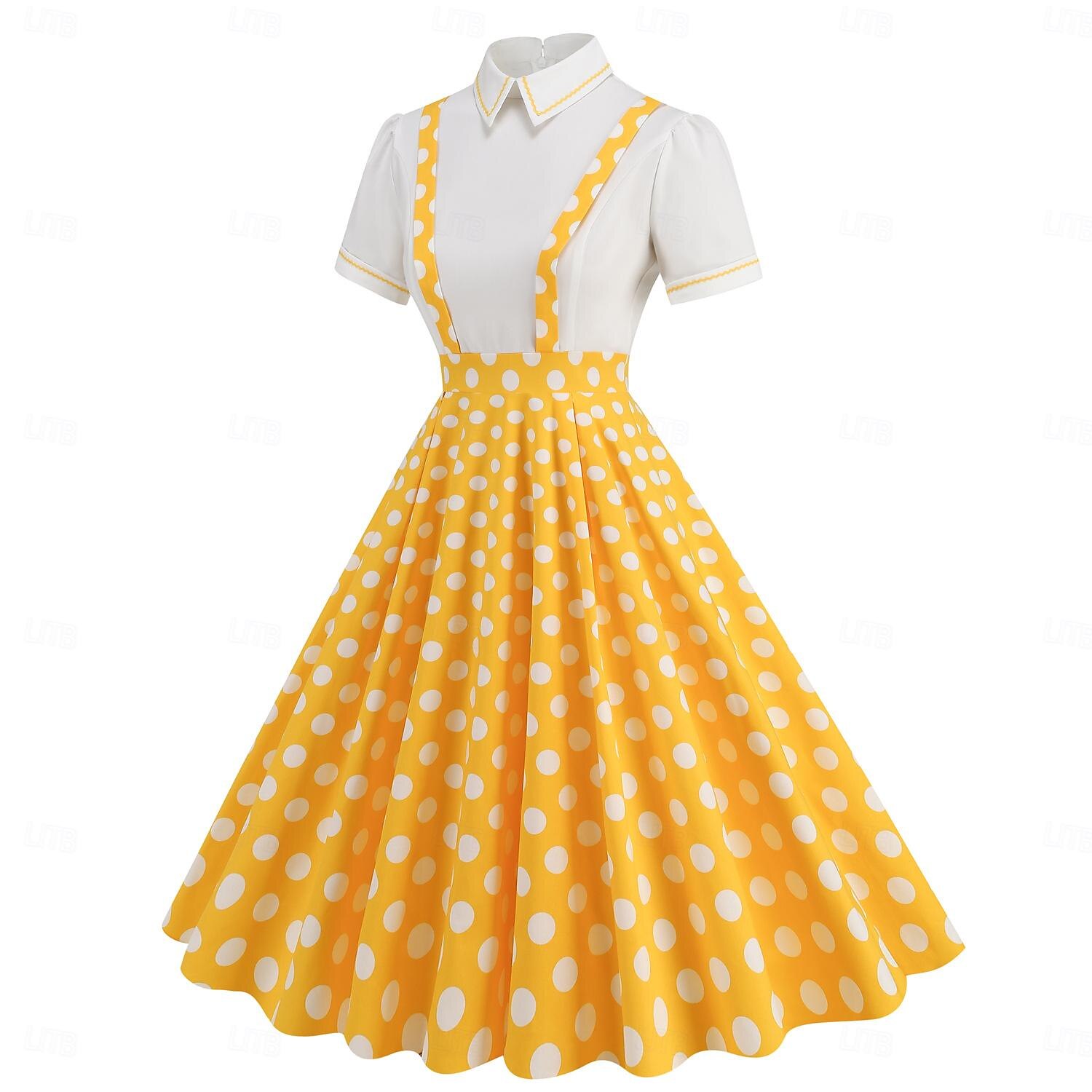 Retro Vintage 1950s Midi Dress A-Line Dress Swing Dress Polka Dots