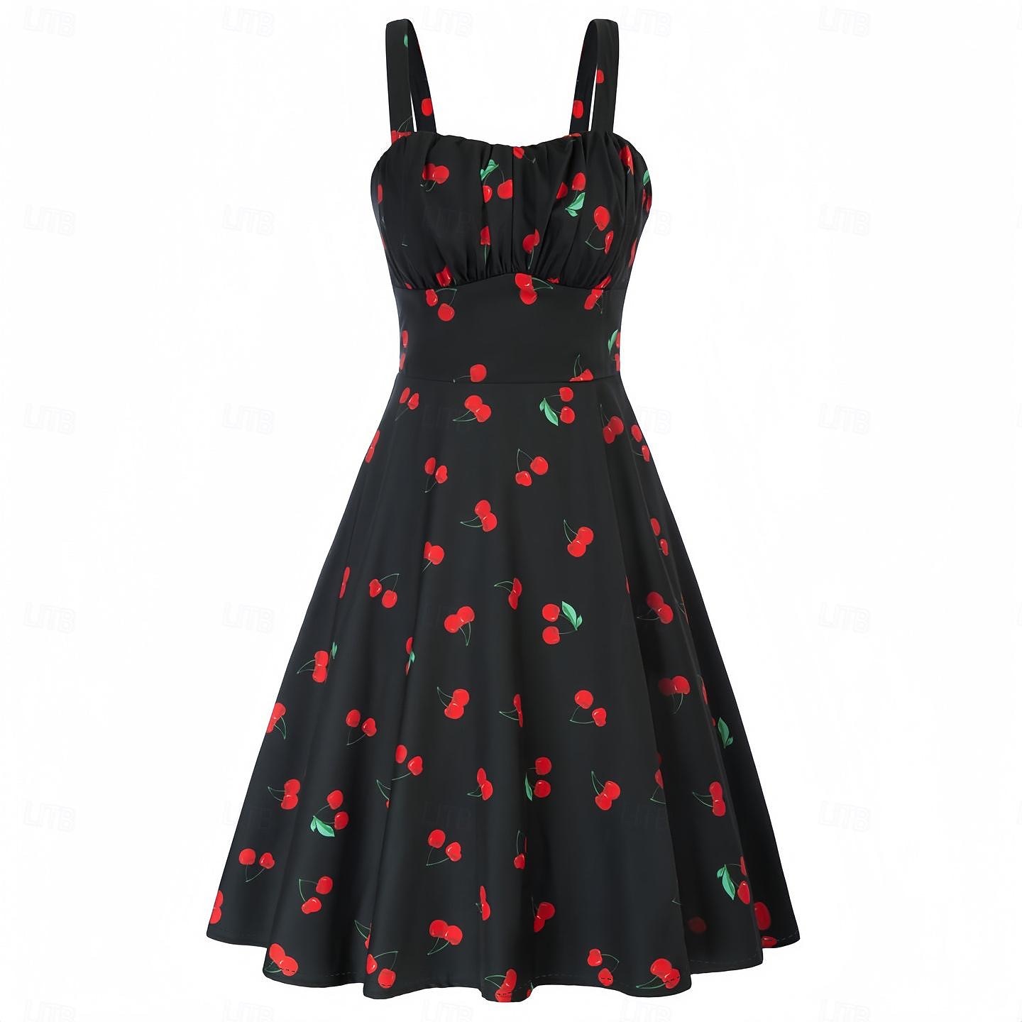 Retro 50. léta Rockabilly Ke kolenům Šaty Houpací šaty Flare šaty Lodičkový Květinový Ovoce Jahody Maškarní kostým Dámské Čajový dýchánek Běžné / Denní loučení se svobodou nevěsty Dospělí Šaty Šaty 2025 - $24.99 –P20