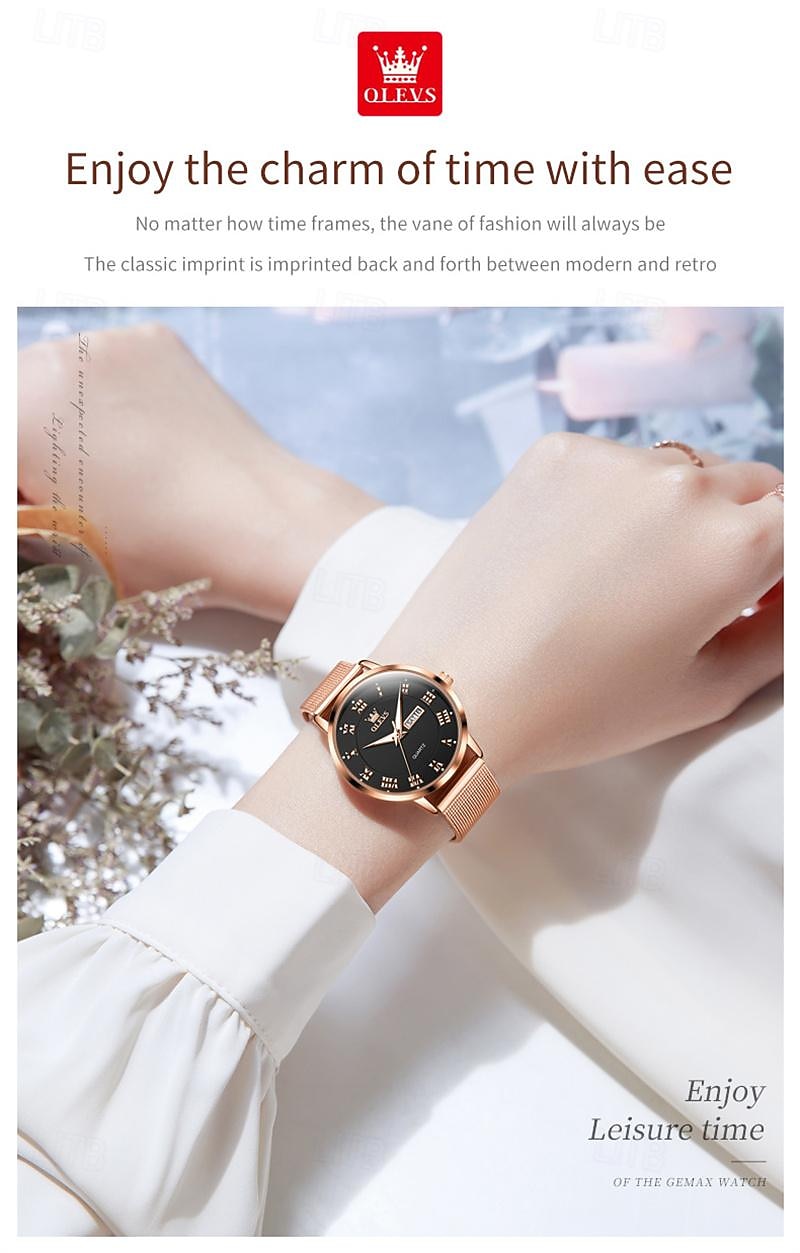 New Olevs Olevs Brand Mother's Day Gift for Women'S Watches Luminous Calendar Week Display Simple Quartz Watch Double Calendar High Value Ladies Waterproof Sports Watch 2026 - $29.99 –P10