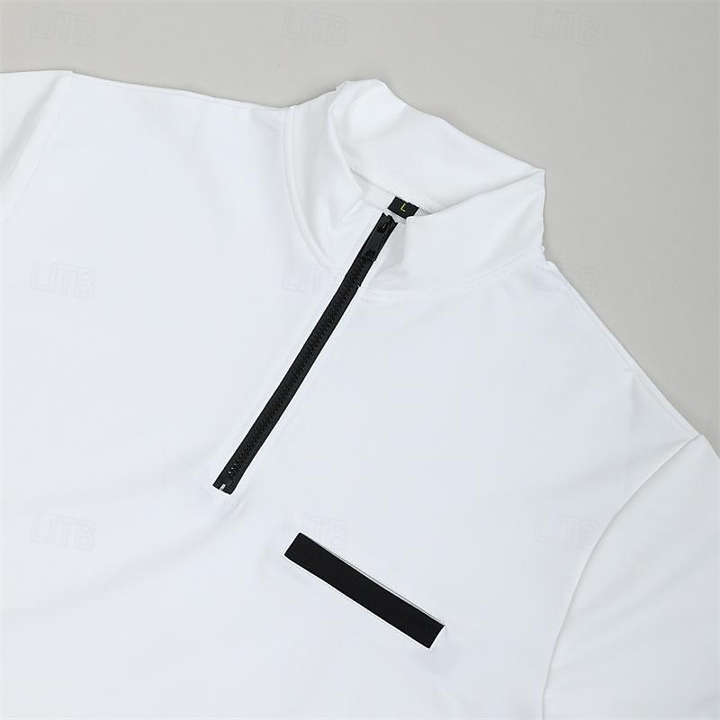 Homens Camiseta Polo Pullover Esportes Roupa Diária Quarter Zip Manga Longa Moda Confortável Tecido Bolsos Zip Up Primavera & Outono Normal Preto Branco Azul Marinha Laranja Camiseta Polo de 2026 por $23.99 –P7