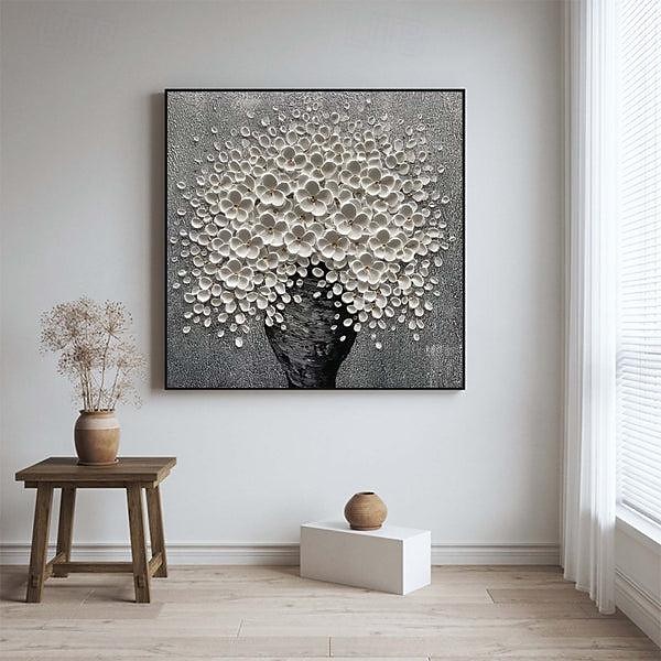Handgemaltes 3D-modernes Leinwand-Blumengemälde, Vase, schwarze weiße Blume, blühendes Blumen-Ölgemälde für Heimdekoration 2025 - $116.99 –P3