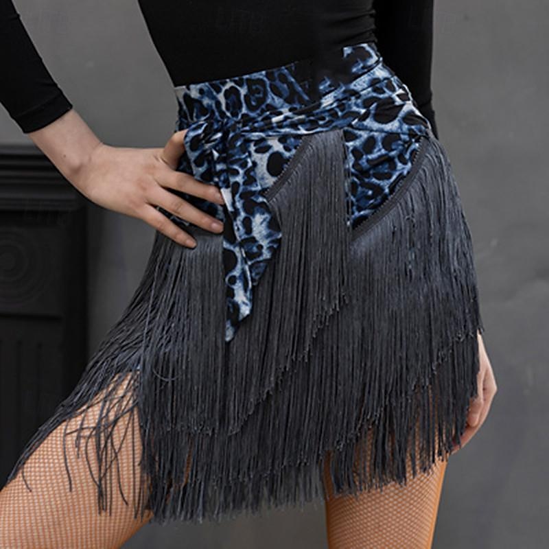 Latin Dance Ballroom Dance Skirts Leopard Print Printing Tassel Women's Performance Training High Spandex 2025 - $27.99 –P2