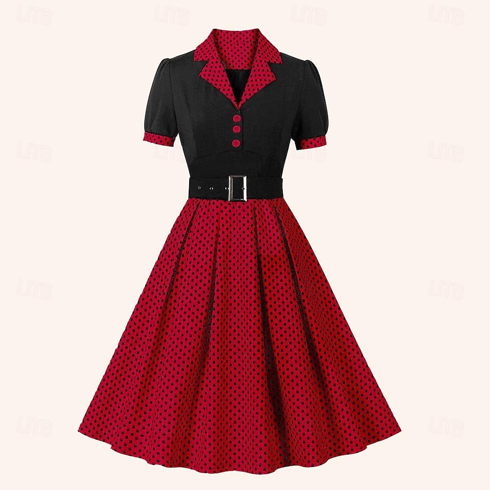 Retro 50. léta Polední A-Line šaty Houpací šaty Košilové šaty S páskem Puntíky Přehnutý Dámské Karneval Ležérní Denní nošení Retro tematická párty Dospělé Šaty Jaro léto 2025 - $32.99 –P12