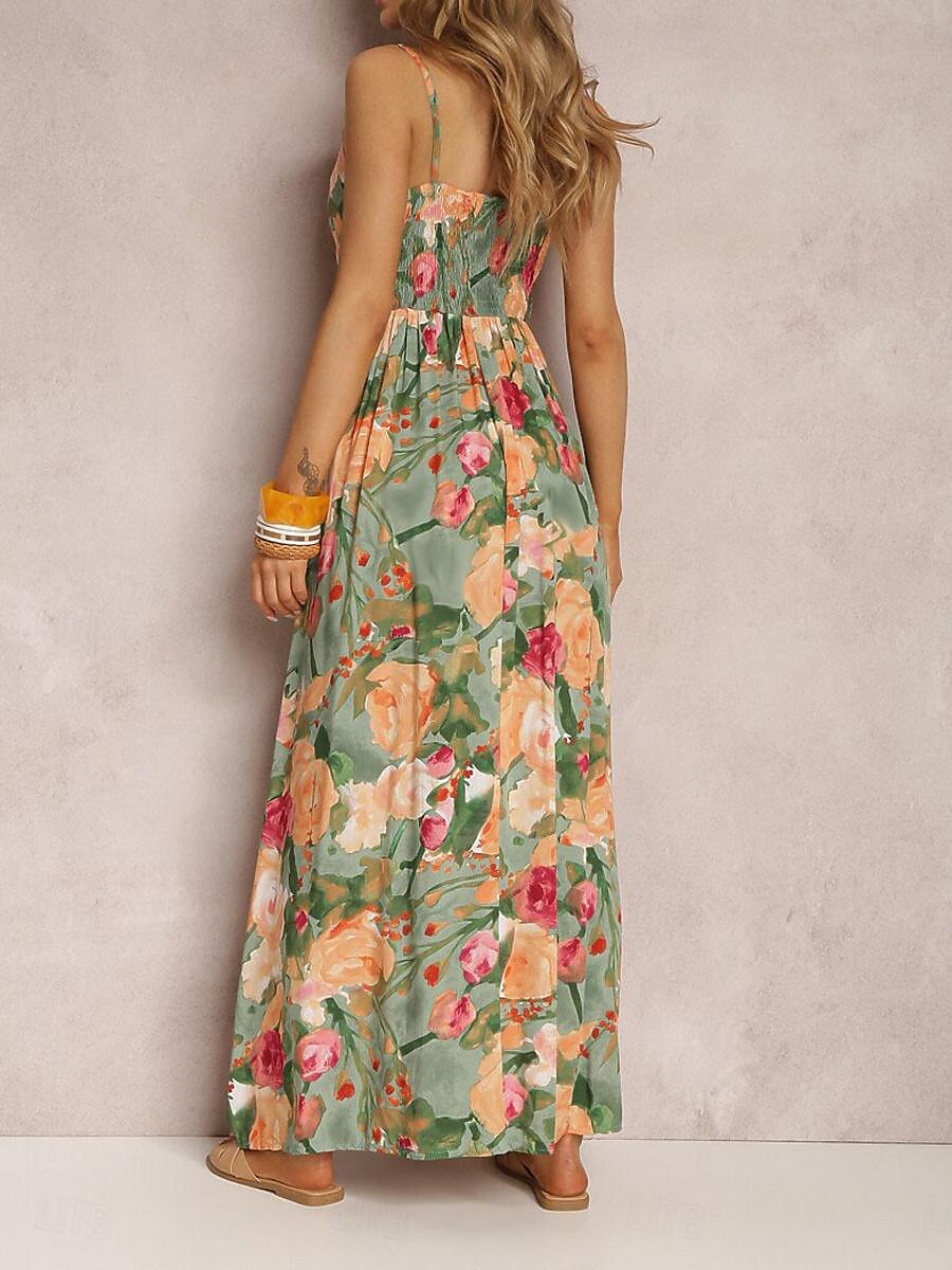 Damen Freizeitkleid Unterkleid Blumen rückenfrei Print Träger langes Kleid Maxikleid Hawaii Urlaub Strand ärmellos Sommer 2025 - $41.99 –P4