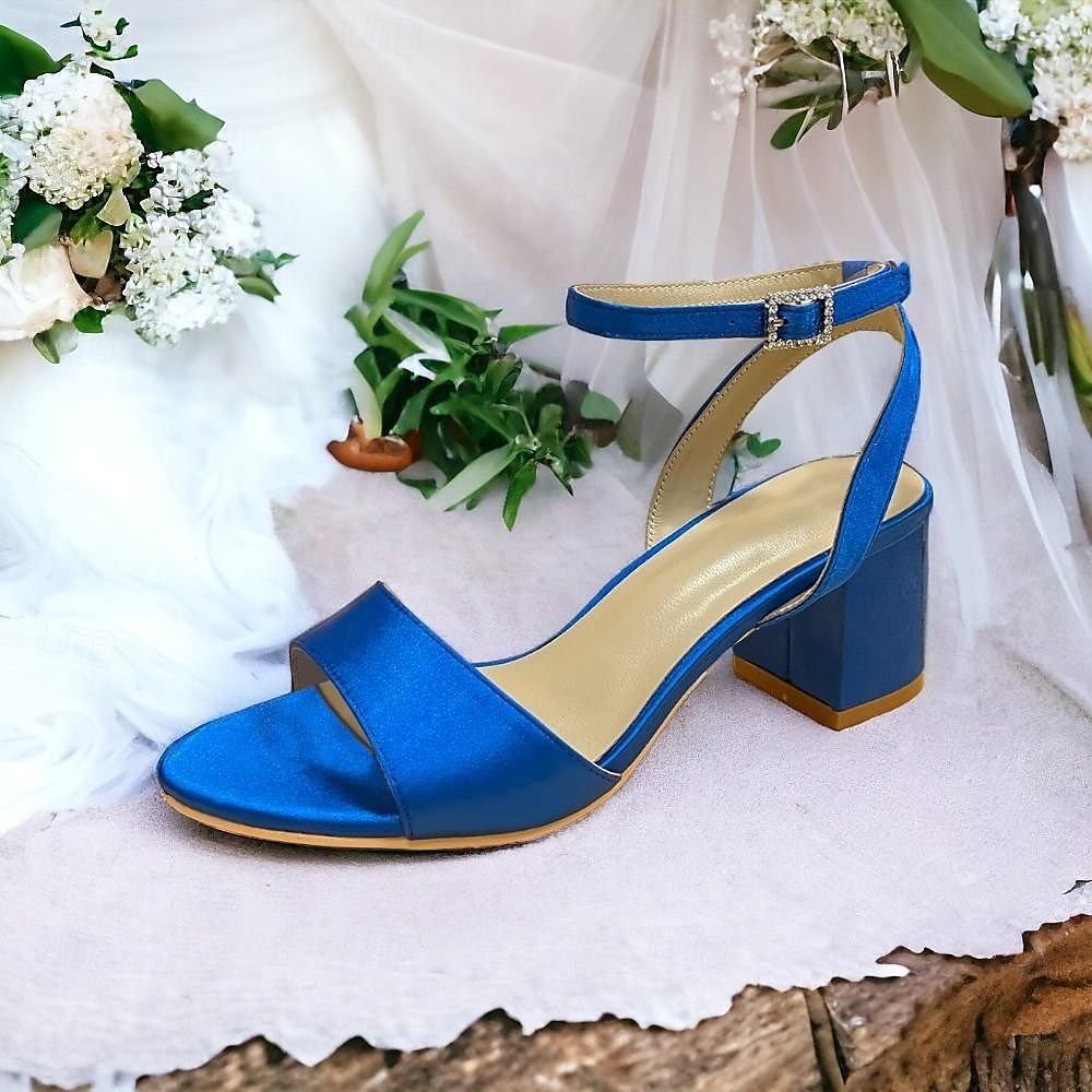 sandali con tacco a blocco in raso turchese con cinturino alla caviglia per donna - eleganti scarpe da sera e da matrimonio del 2025 a $84.99 –P4